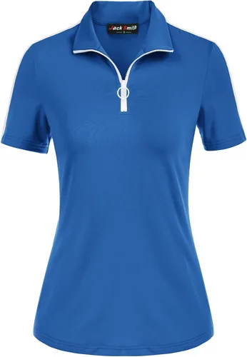 Vista 2 de JACK SMITH Camisa de golf de manga corta para mujer que absorbe la humedad polo deportivo con cremallera protección solar camiseta atlética talla XXL