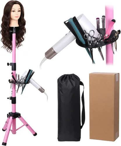 Vista 16 de ZQIAN BEAUTY Trípode de soporte para peluca de 25 pulgadas, soporte de cabeza de maniquí ajustable, soporte de cabeza de peluca para cabezas