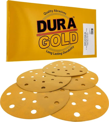 Vista 11 de Dura-Gold Discos de lijado dorados de 6 pulgadas de alta calidad, grano 60 (caja de 50), papel de lija de gancho y bucle sin polvo con patrón de 17