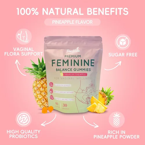Vista 2 de Gomitas de equilibrio femenino: apoyo prémium para la salud del pH de las mujeres con refuerzo inmunológico y energético, veganas, sin gluten, sabor