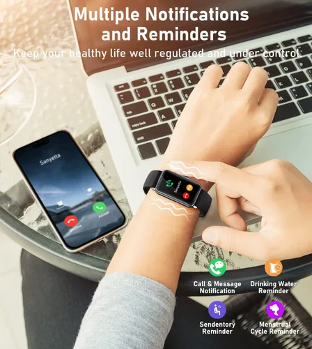 Vista 6 de Reloj inteligente con monitor de salud y fitness con frecuencia cardíaca 24/7, oxígeno en sangre, presión arterial, monitor de sueño, 115 modos