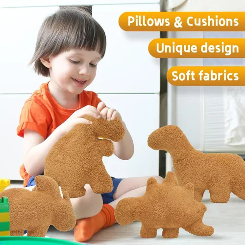 Vista 6 de Almohada de Nugget de pollo en forma de dinosaurio, 3 piezas de Nugget de pollo en forma de dinosaurio de peluche para niños, adultos y novias