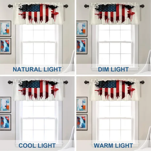 Vista 106 de Batmerry American Flag Ink Dot Blackout Tier Curtains, Red Blue White Stars Abstract Thermal Insulated Half Curtain Rod Pocket Small Valance for