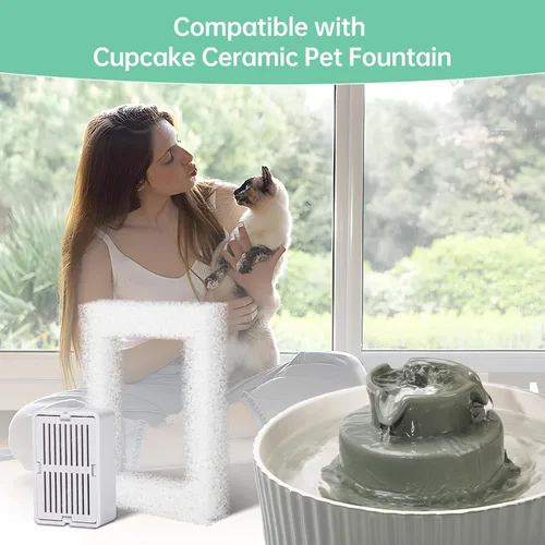Vista 7 de Paquete de 16 filtros de fuente de agua para gatos para dispensador de cerámica para cupcakes de 2.1L/71 onzas, 16 filtros de carbono y 4 filtros