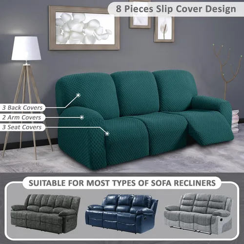 Vista 5 de ULTICOR Fundas de sofá reclinable de 8 piezas, fundas elásticas de jacquard para sofá reclinable de 3 cojines, fundas deslizables gruesas, suaves