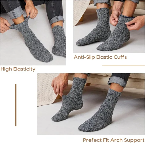 Vista 5 de Wool Socks Mens, Winter Thermal Socks for Men, Soft Crew Hiking Socks Warm Mens Socks fit US 7-13(5 Pairs) Warm Mens Socks fit US 7-13(5 Pairs) Warm