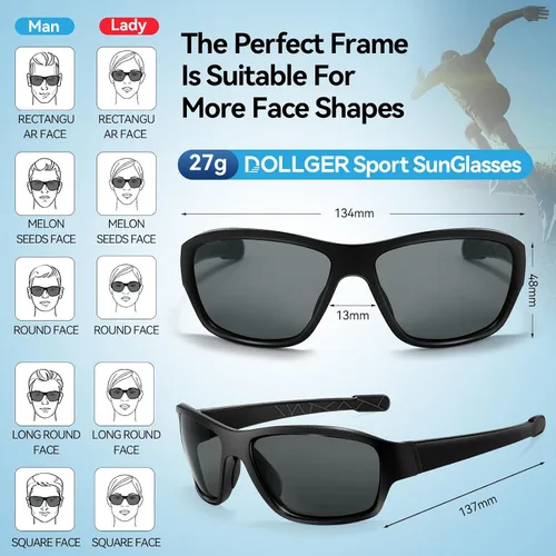 Vista 5 de Dollger Lentes de sol deportivos polarizados para hombres y mujeres, protección UV400, para correr, pesca, ciclismo, conducción, golf
