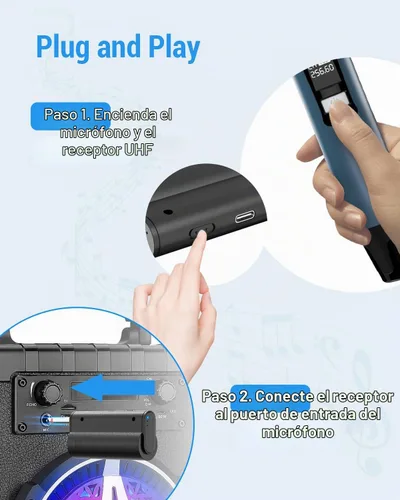 Vista 7 de Micrófonos Inalámbricos UHF Recargables, Dos Micrófonos de Mano de Metal con Receptor de 1/4", Plug-and-Play para Altavoz y Sistema PA, Karaoke