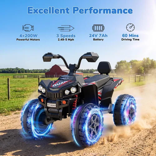 Vista 3 de Firstness ATV eléctrico de 24 V para niños de 4 ruedas para niños de 3 a 8 Negro