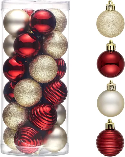 Vista 8 de Valery Madelyn Small Christmas Tree Decorations Ball Ornaments 24ct 1.57" Oro rojo