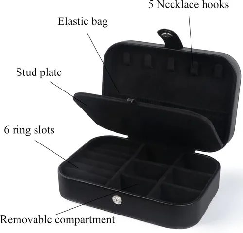 Vista 4 de Joyero de viaje, estuche de joyería de viaje mejorado, joyeros portátiles para mujeres, caja de joyería de piel sintética, organizador de joyas