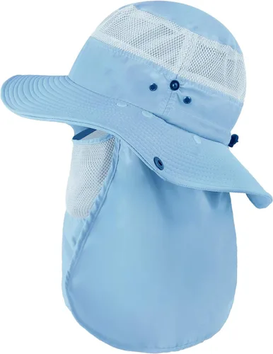 Vista 4 de Sombrero de sol de verano para mujer, de ala ancha, enrollable, con cubierta protectora para el cuello, protección solar UV, para ciclismo al aire