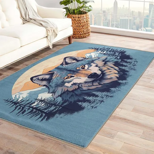 Vista 7 de Alfombra de lobo y decoración del hogar, alfombra de 5 x 7 pies, alfombras de animales salvajes para sala de estar, dormitorio, alfombra de lobos