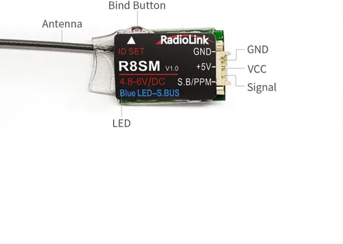 Vista 2 de Radiolink R8SM 2.4G 8 canales Mini receptor SBUS/PPM Control de largo alcance para FPV Micro Drone, Quadcopter, compatible con transmisor RC T8FB/T8S