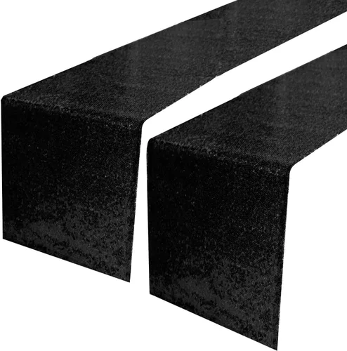 Vista 26 de JYFLZQ Camino de mesa de lentejuelas negras de 12 x 72 pulgadas, manteles de mesa de tela con lentejuelas negras brillantes - Caminos brillantes