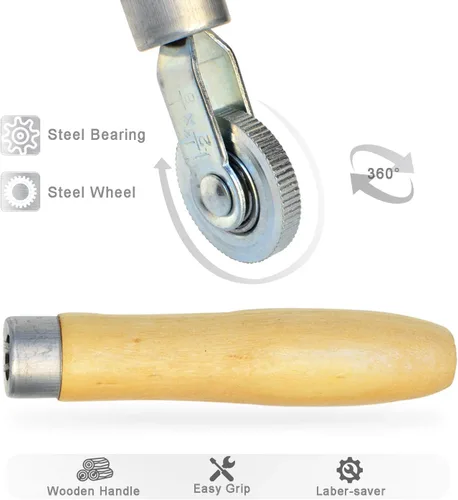 Vista 7 de Herramienta de reparación de neumáticos con rodillo de parche, mango de madera, 1 1/2" de diámetro (6mm)