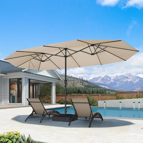 Vista 38 de PURPLE LEAF - Sombrilla de mercado de patio de 13 pies con base rectangular doble cara, sombrilla de mesa para exteriores con manivela, 12 varillas