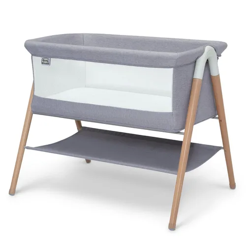 Vista 7 de Delta Children Simmons Kids Koi by The Bed Moisés con malla transpirable y patas de madera de haya natural, gris paloma