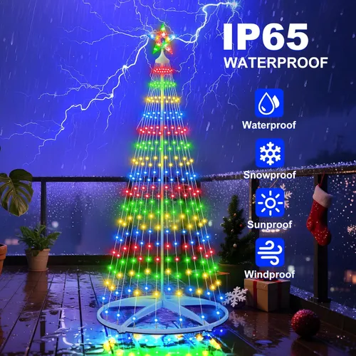 Vista 6 de Árbol de Navidad iluminado con conos, 250 luces LED de 1.8 m con 11 modos de iluminación, temporizador, control remoto, árbol artificial de Navidad