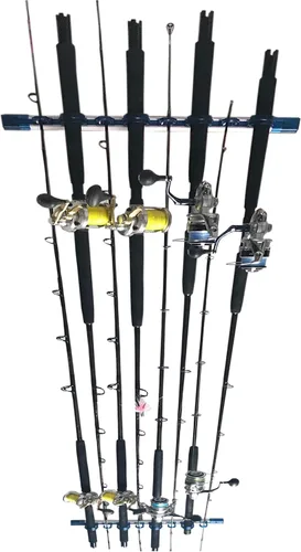 Vista 2 de Rush Creek Creations Fishing Rod Holder, Garage Organization and Wall Storage, for Reels, Gear and Accessories (Vertical/Horizontal Rack)
