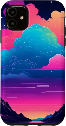 Vista 5 de iPhone 15 Colorful Retro Vaporwave Landscape Synthwave Case
