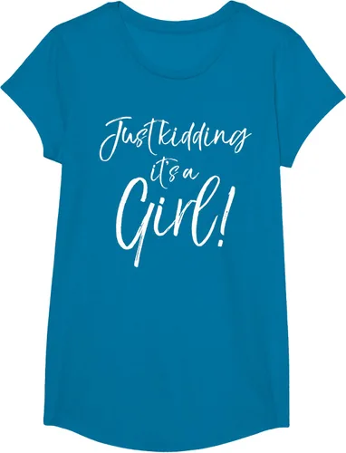 Vista 38 de Camiseta divertida de revelación de género Blue Trick Just Kidding It's a Girl!, Azul / Patchwork, S Azul Pastel