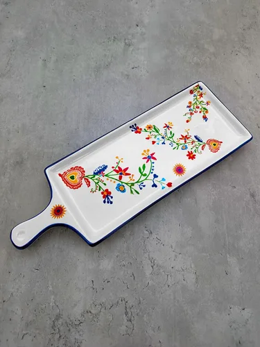 Vista 6 de Cerámica portuguesa Alcobaça Tabla de servir queso de cerámica floral