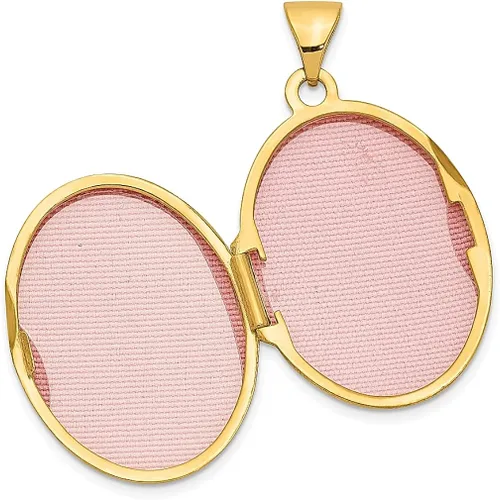 Vista 4 de Collar de cadena con dije de oro amarillo de 14 quilates con texto en inglés Love You Always Swirl reversible con foto con cadena que sostiene fotos