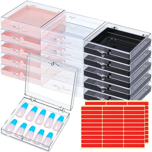 Vista 7 de Landhoow Cajas para uñas a presión de 15 piezas con 30 cintas adhesivas, organizador de almacenamiento de uñas artificiales a presión, organizador