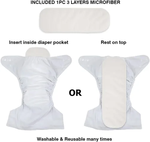 Vista 3 de WIRESTER Pañal de tela para bebé, tamaño único, ajustable, lavable, reutilizable, pañal de bolsillo de tela para bebé, color negro y blanco