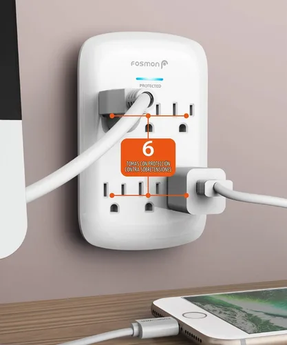 Vista 3 de Protector contra sobretensiones de TV con 1200 julios, extensor de pared 6 Outlet 1 paquete