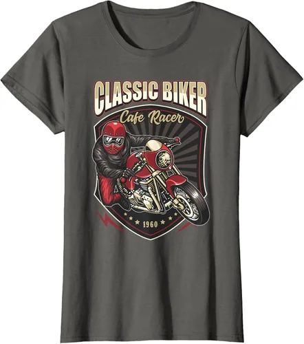 Vista 7 de Camiseta de motocicleta clásica Biker Cafe Racer para hombre, Negro, S