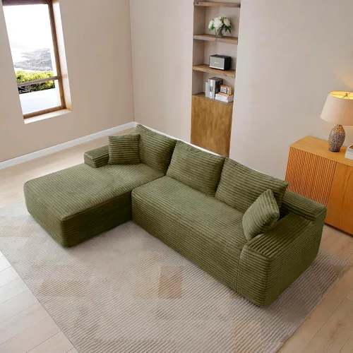 Vista 2 de Sofá comprimido de esquina izquierda en forma de L de 105 pulgadas, modular sin hueso, sofá de espuma de piso con diván, sofá de pana en esquina sin