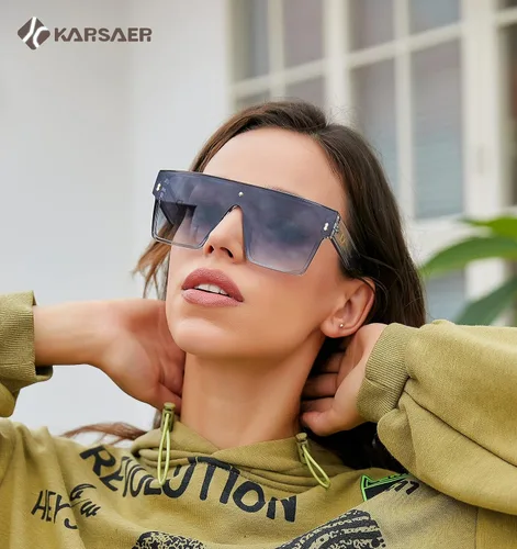 Vista 9 de Karsaer Chic De Gran Tamaño Cuadrado Mujeres Hombres De Una Sol Pieza Gafas De Sol Moda Top Plano Grande Unisex Gafas De Sol Mujeres Hombres K7110