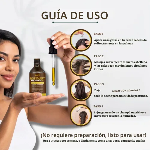 Vista 5 de Aceite de romero para el crecimiento del cabello (3.4 onzas líquidas) infundido con biotina, vitamina E, aceite de almendras y coco, fortalece