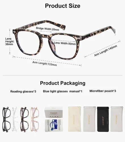 Vista 6 de EYECEDAR Reading Glasses For Men and Women TR90 Material Flexible Frames Readers