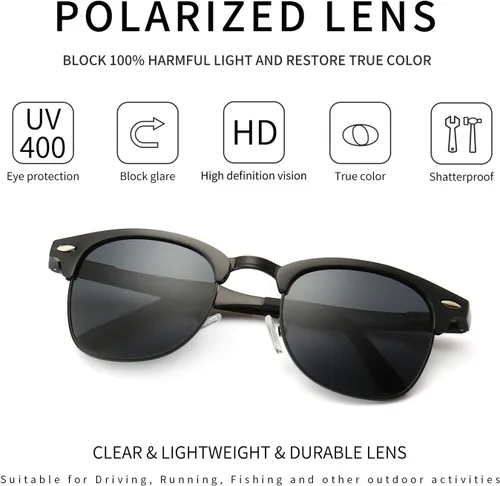 Vista 2 de SUNGAIT Classic Half Frame Retro Sunglasses with Polarized Lens