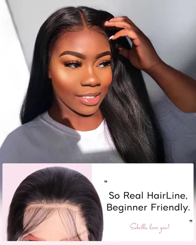 Vista 8 de Subella 12A Pelucas de encaje frontal HD de cabello humano con línea capilar prearrancada con cabello recién nacido, densidad de 180, 13x5, cabello