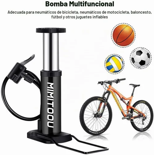 Vista 2 de Bomba para Bicicleta, Mini Bomba de Bicicleta Portátil Bomba de Piso para Bicicleta con Válvulas Presta y Schrader Bomba de Aire de Piso
