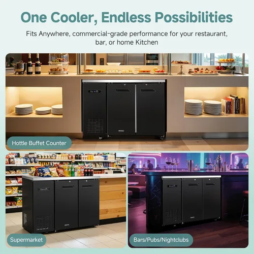 Vista 9 de BODEGA BODEGACOOLER - Enfriador comercial de barra trasera con 2 puertas sólidas, refrigerador de barra de altura de mostrador comercial de 12 pies