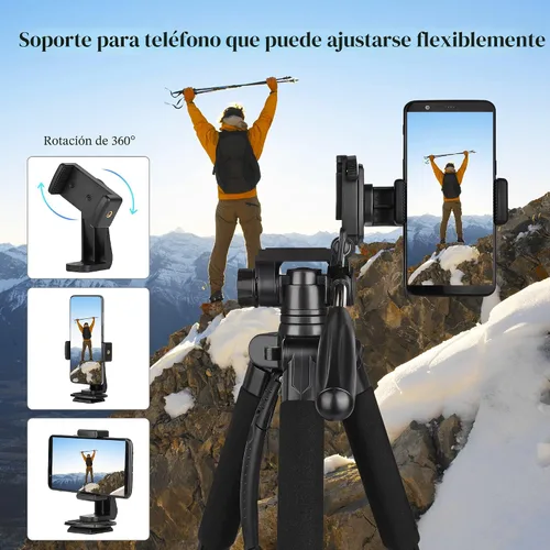 Vista 7 de VICTIV Trípode de cámara de 74 pulgadas, trípode para cámara y teléfono, soporte de trípode profesional de aluminio para Canon Nikon con bolsa