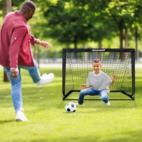 Vista 9 de Bearwill Portería de fútbol, porterías de fútbol para niños para patio trasero, juego de 2, portería de fútbol portátil emergente de 4x3 pies