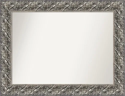 Vista 352 de Amanti Art Espejo de baño plateado para sobre fregadero, 26 x 26 pulgadas, espejo cuadrado de níquel pulido, marco de madera tradicional mediano, se