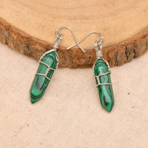 Vista 34 de Pendientes de cristal de punta envuelta en alambre de piedra pulida para mujer Reiki Energy Healing