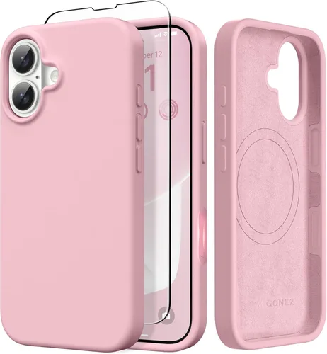 Vista 220 de GONEZ Funda magnética para iPhone 14, compatible con Magsafe, con protector de pantalla + protector de cámara, forro de microfibra antiarañazos
