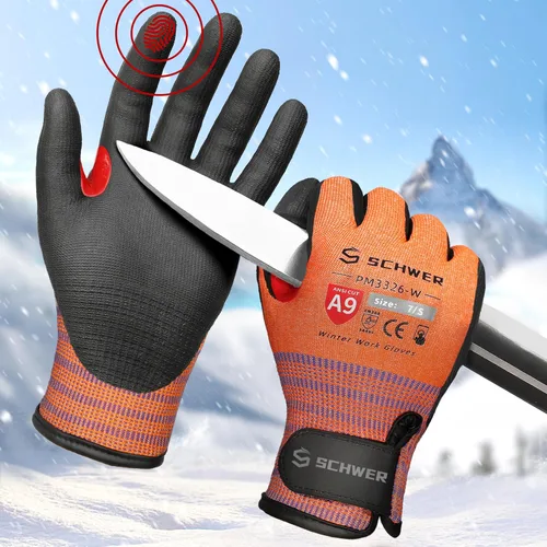 Vista 25 de Guantes de trabajo de invierno Schwer FreezeGuard-X para hombres y mujeres, guantes resistentes a cortes ANSI A9 para protección extrema, guante