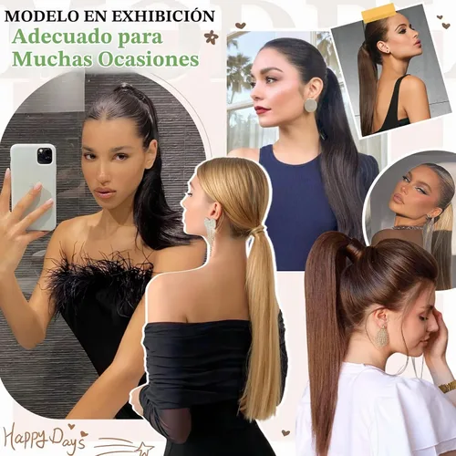 Vista 6 de Extensión de Cola de Caballo con Pinza de 18" 20" Pulgadas Larga Rizada Ondulada Recta con Clip de Aspecto Natural Extensión de Cabello Sintético