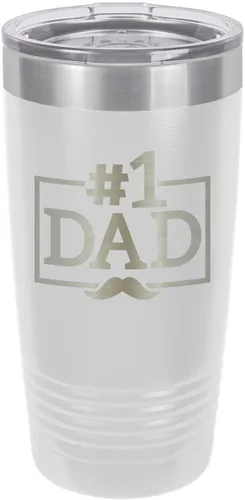 Vista 19 de NÚMERO 1 DAD-B BLUE Vaso de bebida de 20 oz con pajita Taza de viaje grabada con láser Comparar con Yeti Rambler Idea de regalo papá