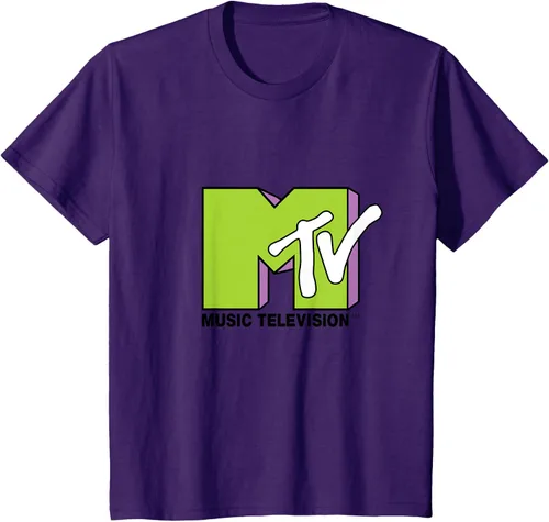 Vista 65 de Camiseta de tratamiento de relleno con logotipo MTV verde lima y morado, Negro, S Azul Marino