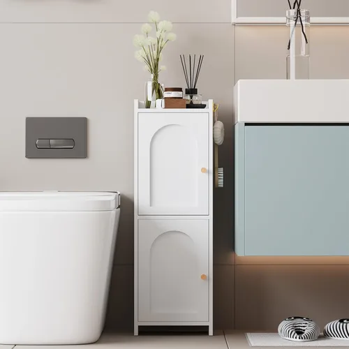 Vista 11 de Arbuxzuy Gabinete de almacenamiento de baño de ratán con 2 puertas y Ratán negro